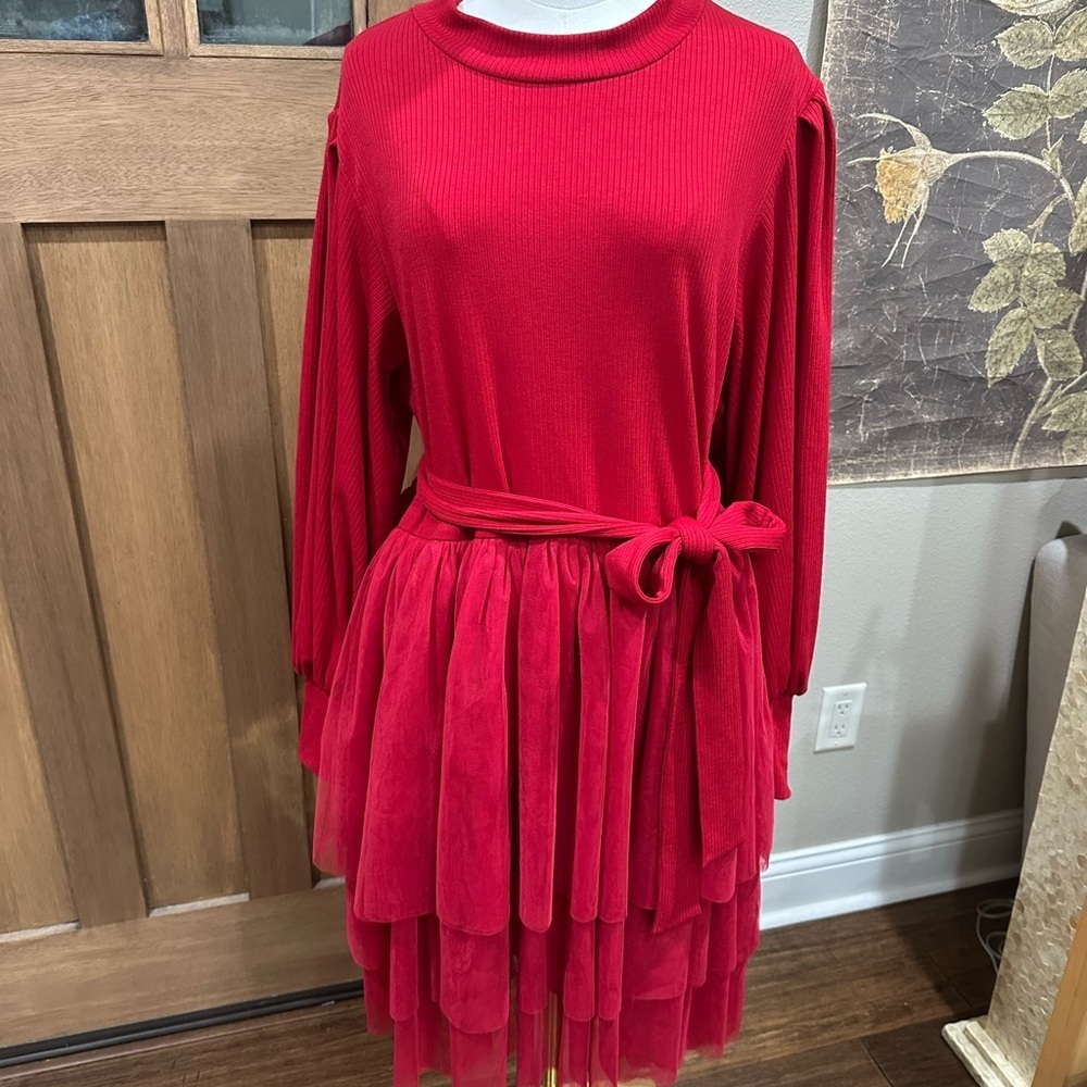 Ivy City Co Short Cosette Dress Red Tiered Tulle Ribbed Knit Size 1X NWT - Picture 2 of 11